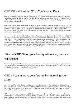 CBD Oil and Fertility: What You Need to Know