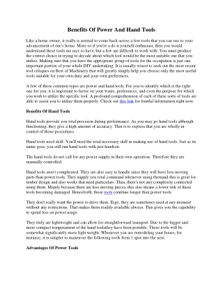 benefits of power and hand tools