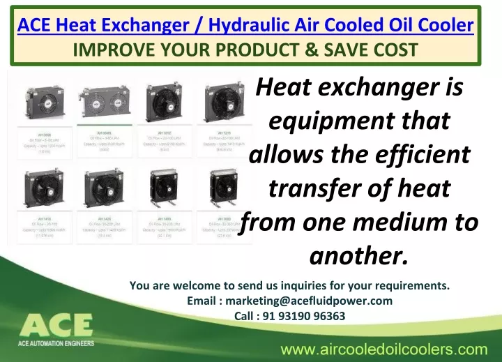 ace heat exchanger hydraulic air cooled