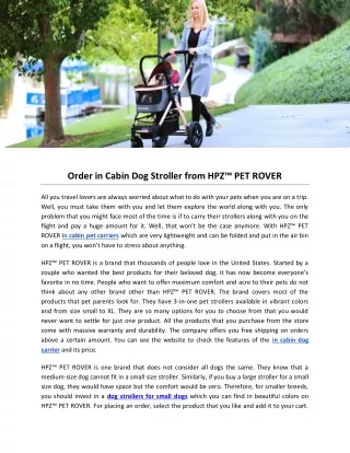 Order in Cabin Dog Stroller from HPZ™ PET ROVER