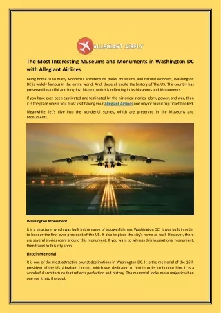 The Most Interesting Museums and Monuments in Washington DC with Allegiant Airlines