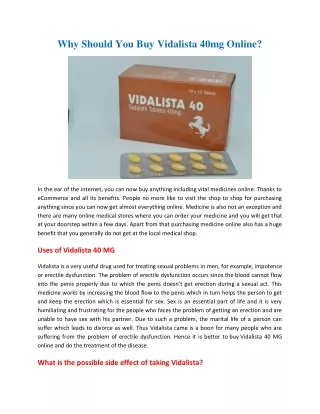 Why Should You Buy Vidalista 40mg Online?