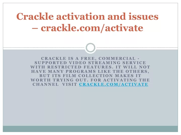 crackle activation and issues crackle com activate