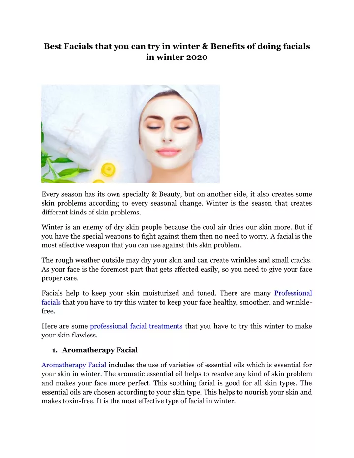 best facials that you can try in winter benefits