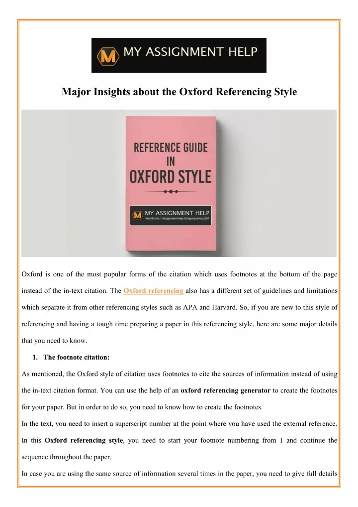 major insights about the oxford referencing style
