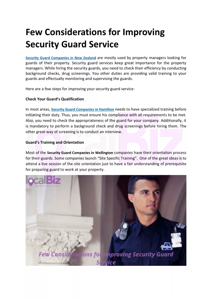 few considerations for improving security guard