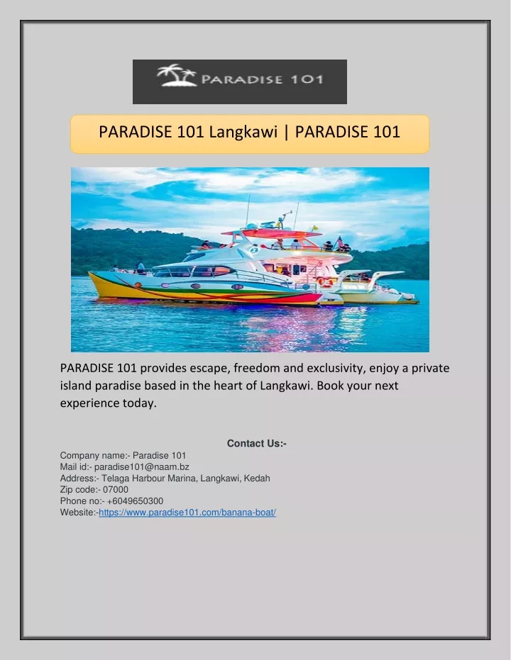 paradise 101 langkawi paradise 101