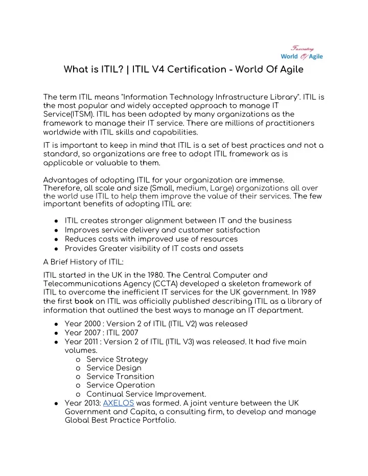 what is itil itil v4 certification world of agile