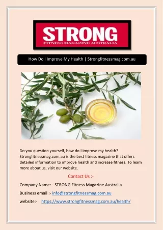 How Do I Improve My Health | Strongfitnessmag.com.au