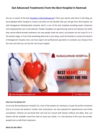 Get Advanced Treatments From the Best Hospital in Ramnad