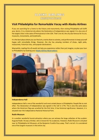 Visit Philadelphia for Remarkable Vacay with Alaska Airlines
