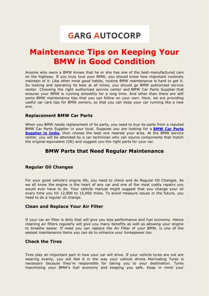 maintenance tips on keeping your bmw in good