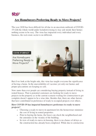 are homebuyers preferring ready to move projects