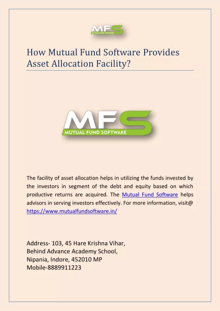 how mutual fund software provides asset
