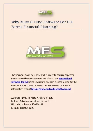 why mutual fund software for ifa forms financial