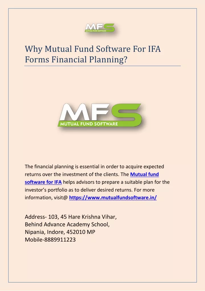 why mutual fund software for ifa forms financial