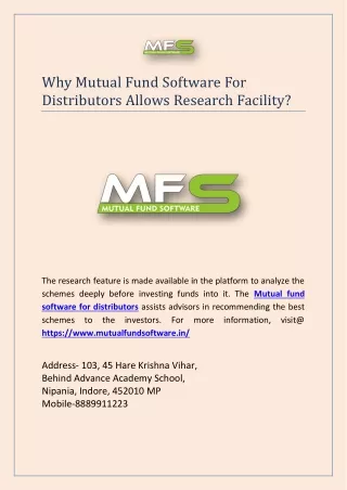 why mutual fund software for distributors allows
