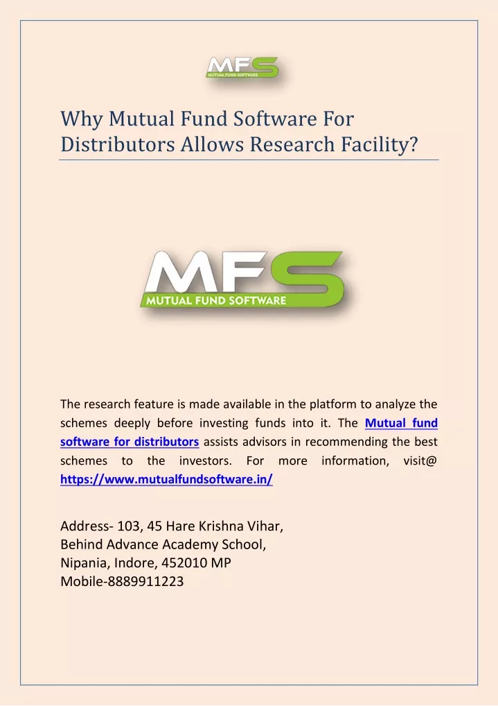 why mutual fund software for distributors allows