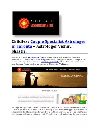 Childless Couple Specialist Astrologer in Toronto – Astrologer Vishnu Shastri: