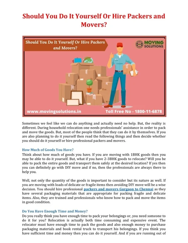 Should You Do It Yourself Or Hire Packers and Movers?