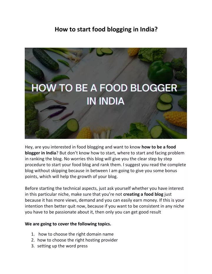 how to start food blogging in india