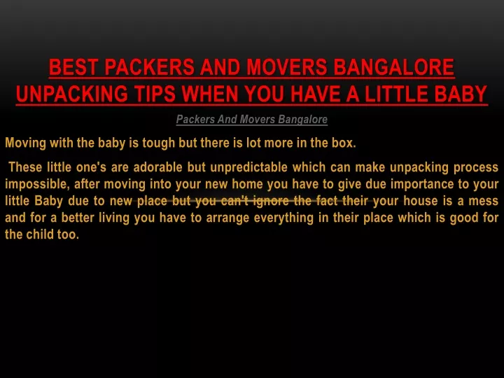 best packers and movers bangalore unpacking tips when you have a little baby