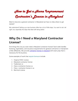How to Get a Home Improvement Contractor’s License in Maryland