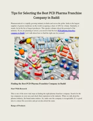 Tips for Selecting the Best PCD Pharma Franchise Company in Baddi