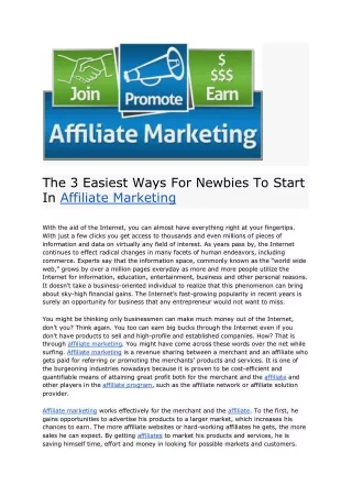 The 3 Easiest Ways For Newbies To Start In Affiliate Marketing