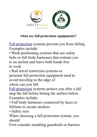 FALL PROTECTION EQUIPMENTS | Safety Wala Ahmedabad
