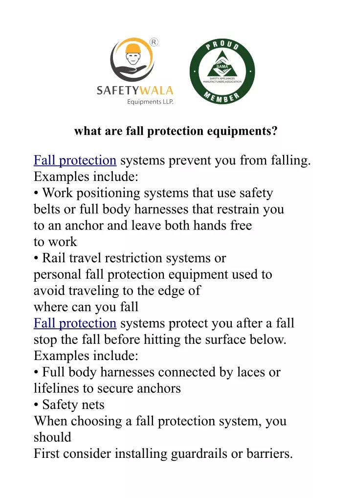 what are fall protection equipments