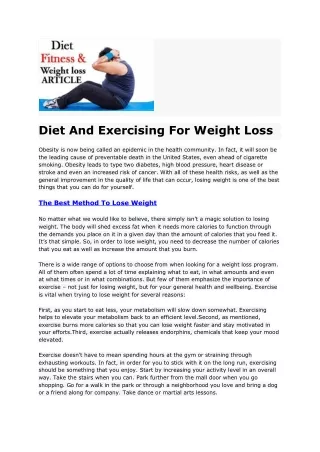 Diet And Exercising For Weight Loss