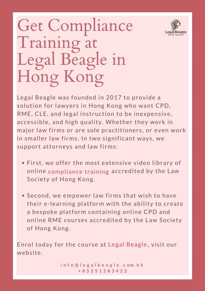 get compliance training at legal beagle in hong