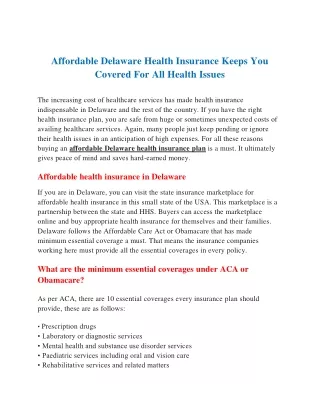 Affordable Delaware Health Insurance Keeps You Covered For All Health Issues