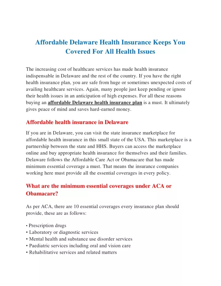 affordable delaware health insurance keeps