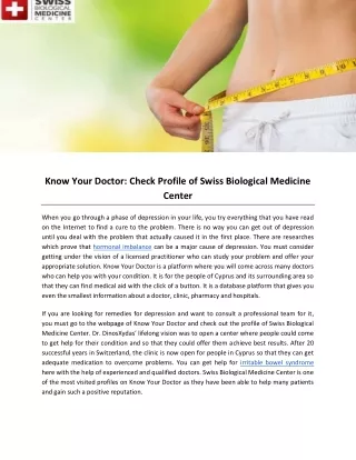 Know Your Doctor: Check Profile of Swiss Biological Medicine Center