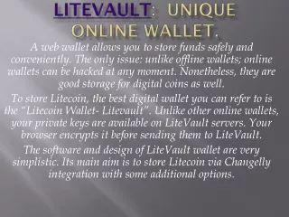 LiteVault:  Unique Online Wallet.