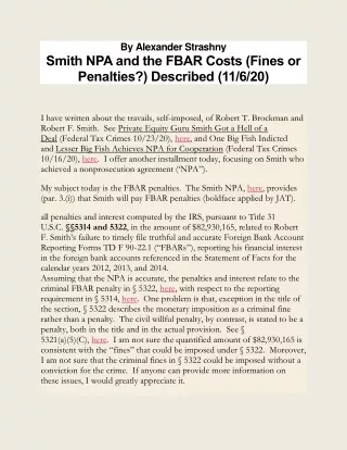 By Alexander Strashny Smith NPA and the FBAR Costs (Fines or Penalties?) Described (11/6/20)