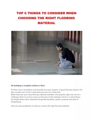 TOP 6 THINGS TO CONSIDER WHEN CHOOSING THE RIGHT FLOORING MATERIAL No building