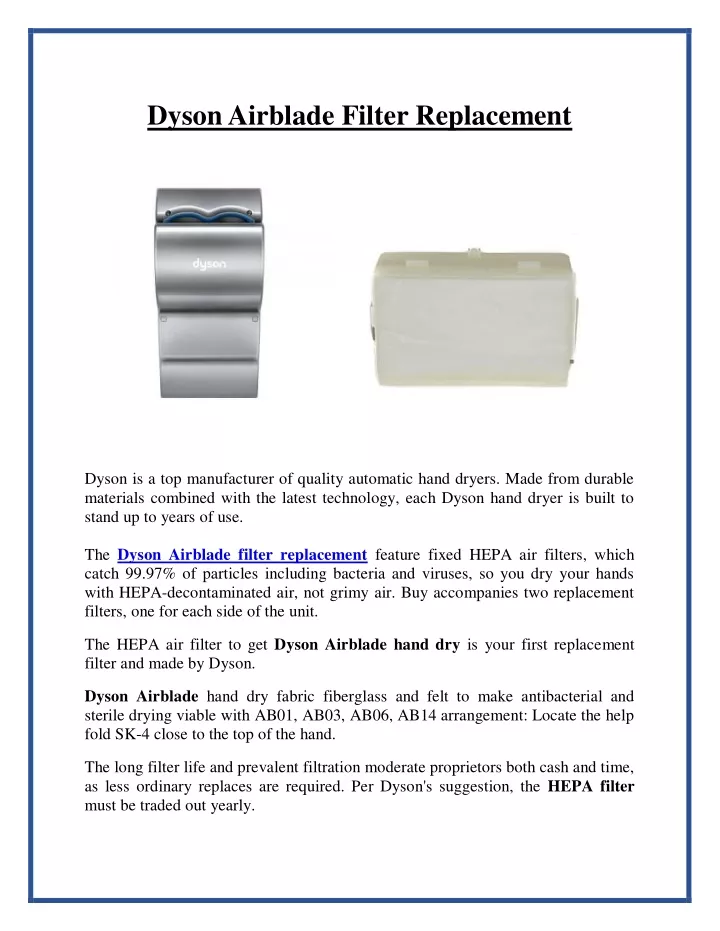 dyson airblade filter replacement