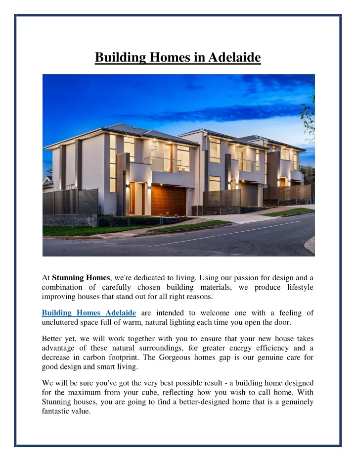 building homes in adelaide