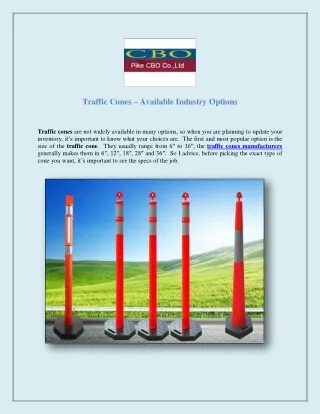 Traffic Cones – Available Industry Options