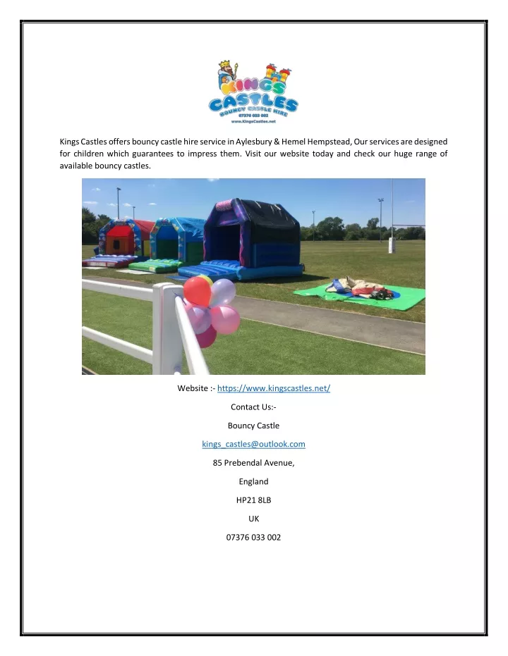 kings castles offers bouncy castle hire service