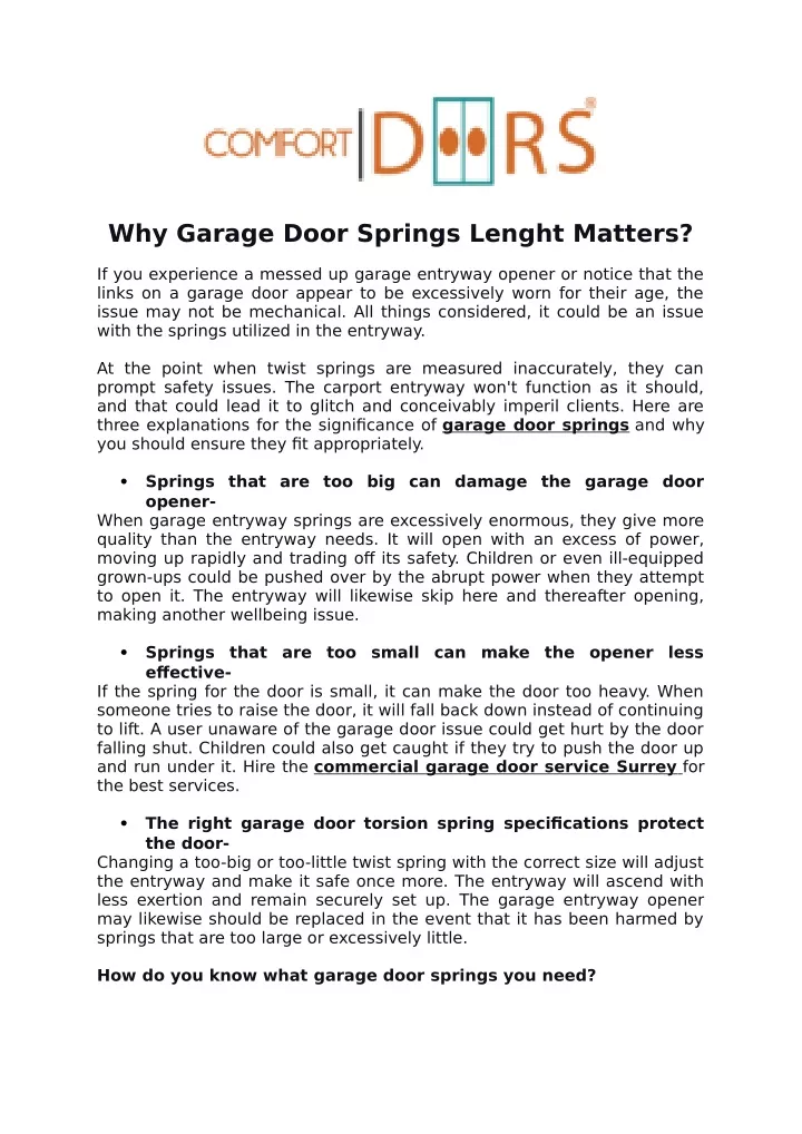 why garage door springs lenght matters