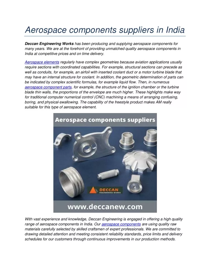 aerospace components suppliers in india