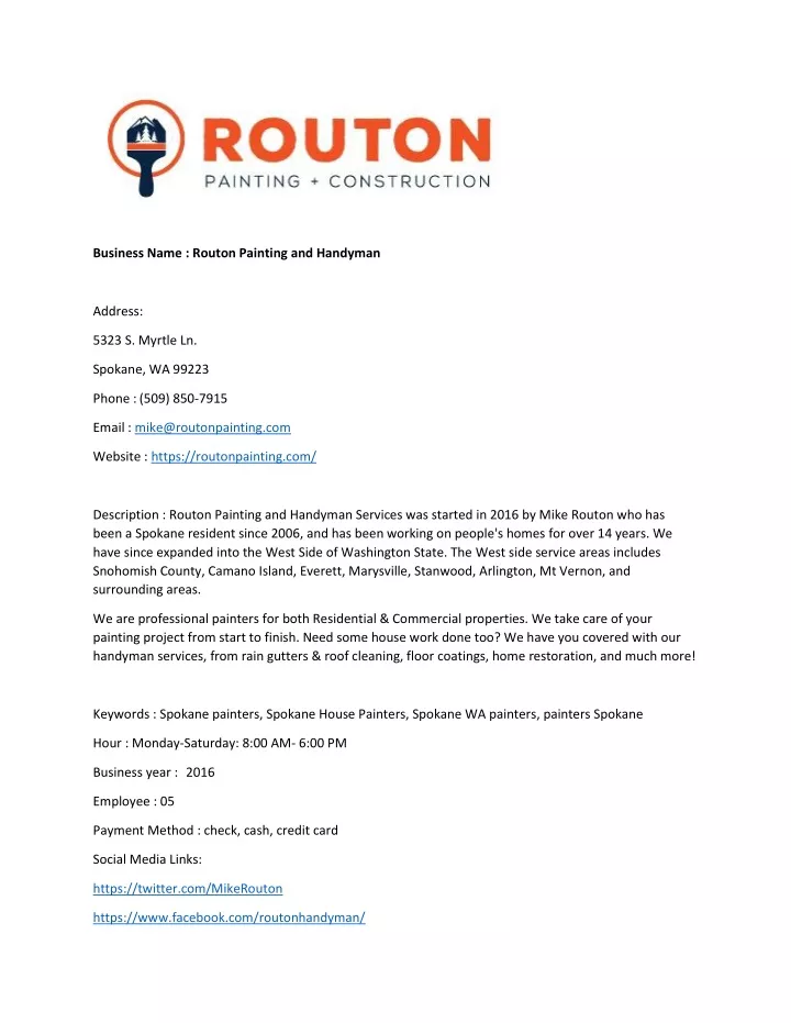 business name routon painting and handyman