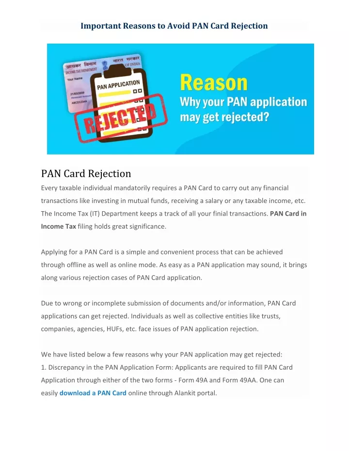important reasons to avoid pan card rejection