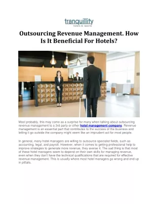 Outsourcing Revenue Management. How Is It Beneficial For Hotels?