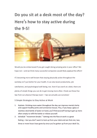 Do you sit at a desk most of the day? Here’s how to stay active during the 9-5!