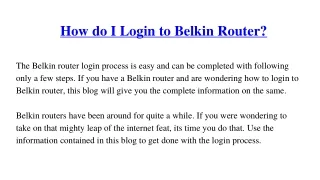 How Do I Login to Belkin Router?
